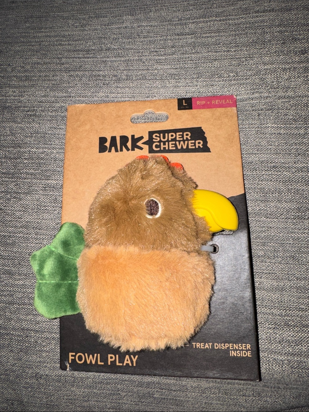 Bark Super Chewer Fowl Play Plush Bird Toy - Brown, Yellow & Green
